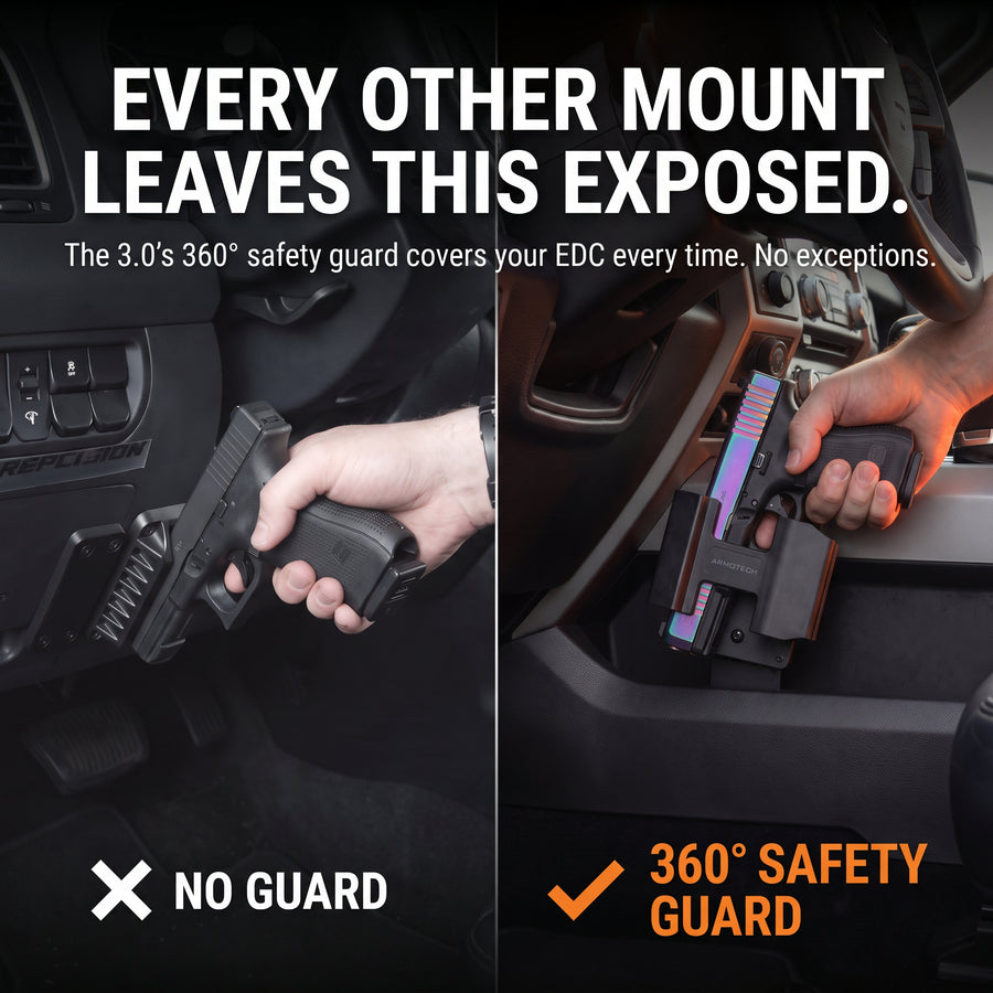 ARMOTECH 3.0 mount holding a handgun beside its hardware